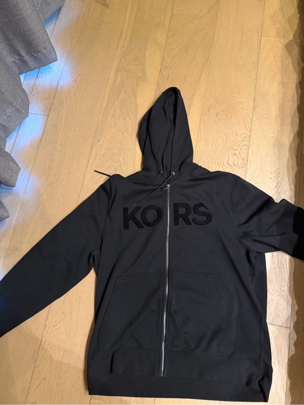 Michael Kors Black Velvet Logo Zip Hoodie XL